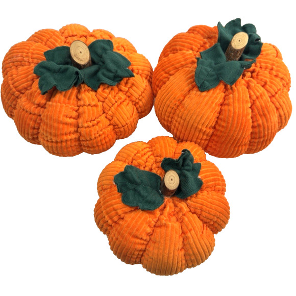 3 Orange Corduroy Pumpkin Plush Wood Stems Felt Leaves Fall Harvest Decor Jo-Ann - Picture 3 of 10